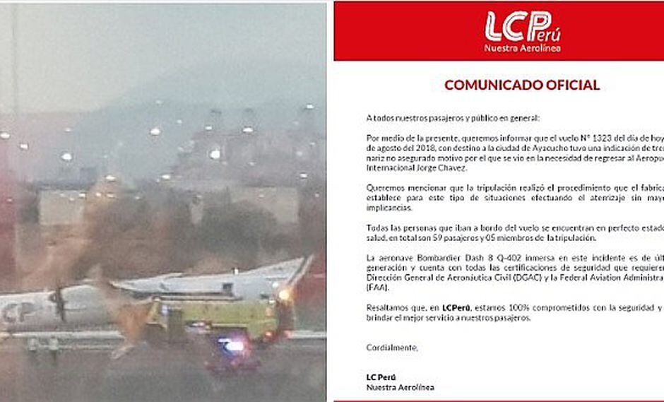 Avión se vio en la obligación de hacer aterrizaje forzoso por dificultades técnicas, según empresa LCP