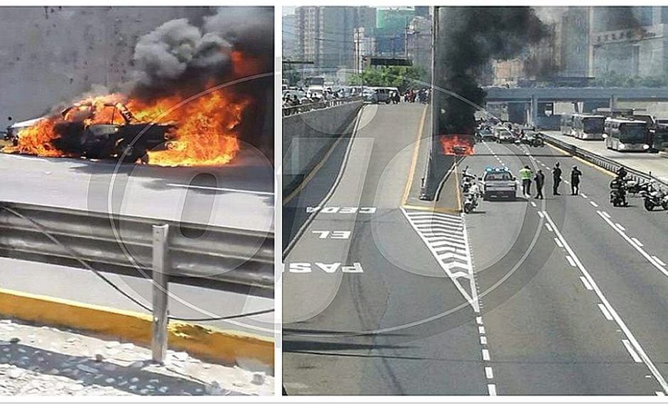 Auto explota en la vía Expresa y restringe el tránsito (FOTOS Y VIDEOS)