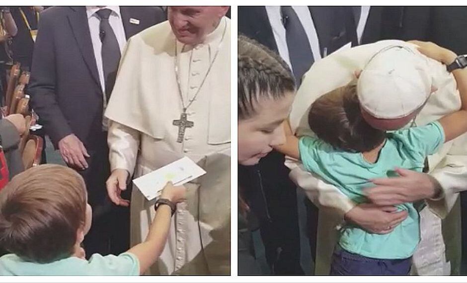 Niñito chileno recibe autógrafo del papa Francisco y hasta lo abrazó (VIDEO)