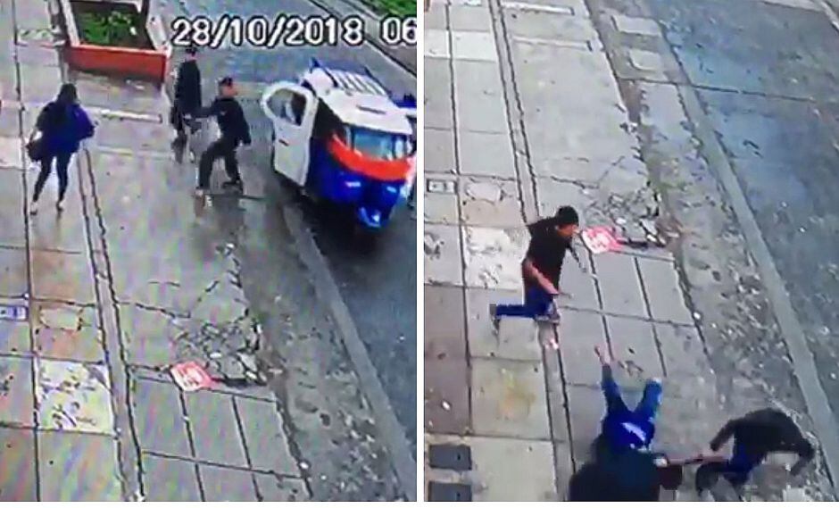 Cámaras captan feroz atraco a una policía en la puerta de su casa en SMP (VIDEO)