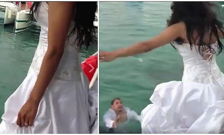 Facebook: novia se lanza al mar por hacer algo diferente en su boda pero...