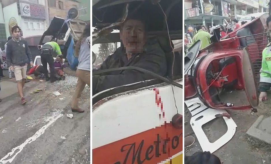 Combi se estrella contra 5 mototaxis y más de 15 personas quedan heridas (VIDEO)
