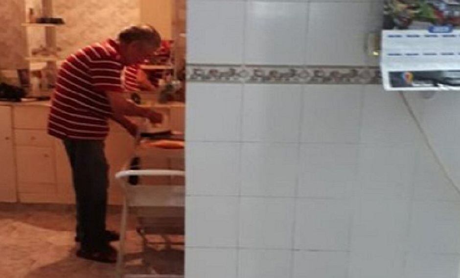 La historia detrás de la foto de un abuelito planchando su camisa
