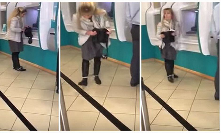 YouTube: mujer pasa roche al caersele ropa interior dentro de cajero automático (VIDEO)